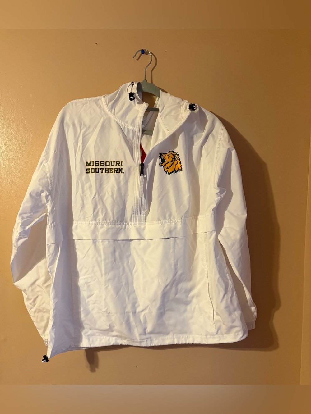 Champion White Missouri Southern Pullover Windbreaker with Lion Logo
